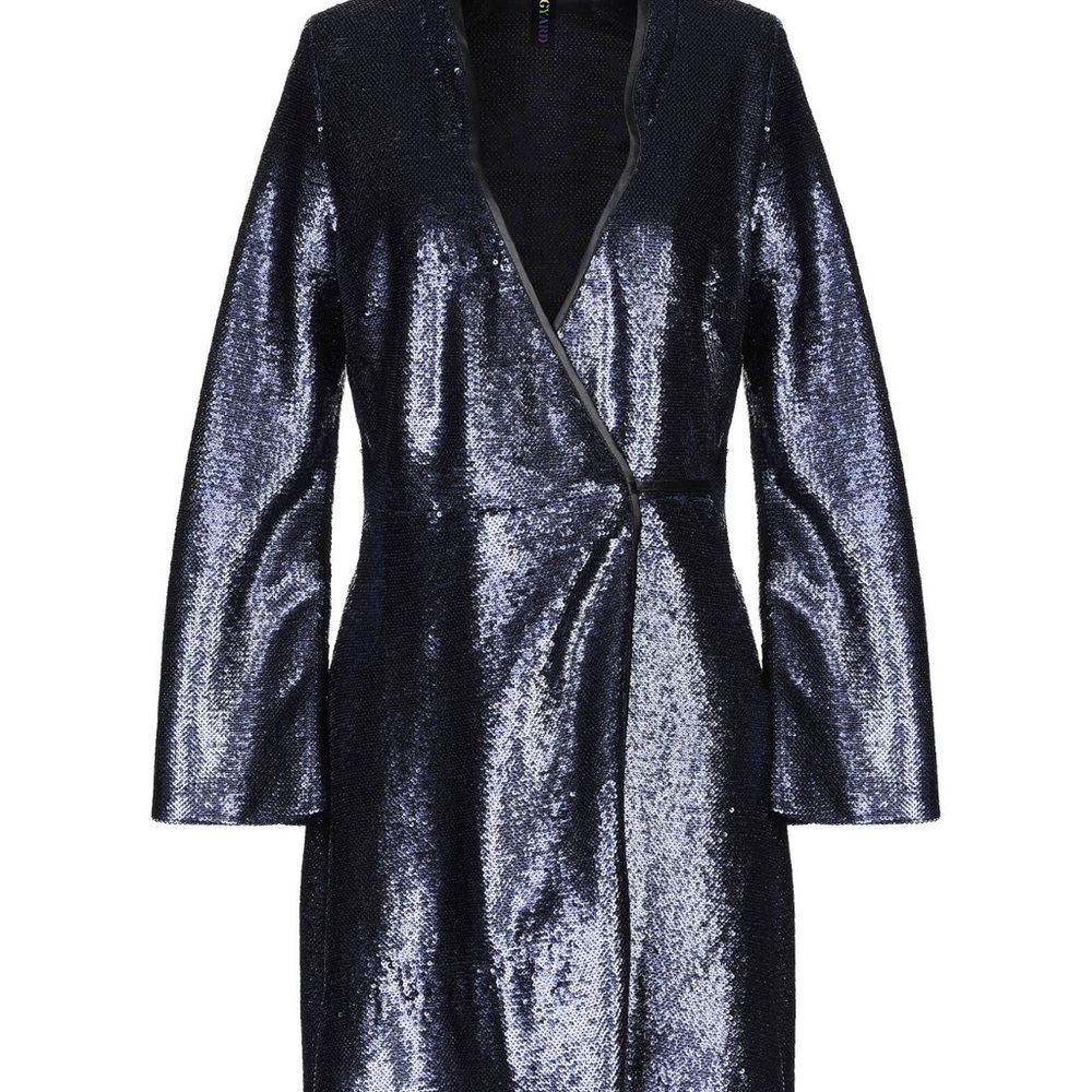 Navy Sequin Long Sleeve Wrap Dress